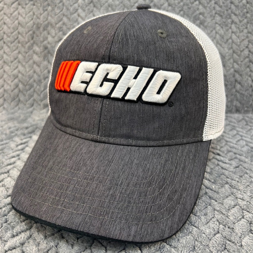 Echo Logo Mens Gray White Echo Trucker Hat Mesh Back Adjustable OSFM